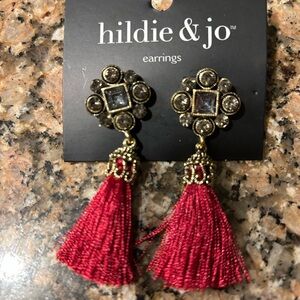 Hildie & Jo garnet brick red fringe post earrings